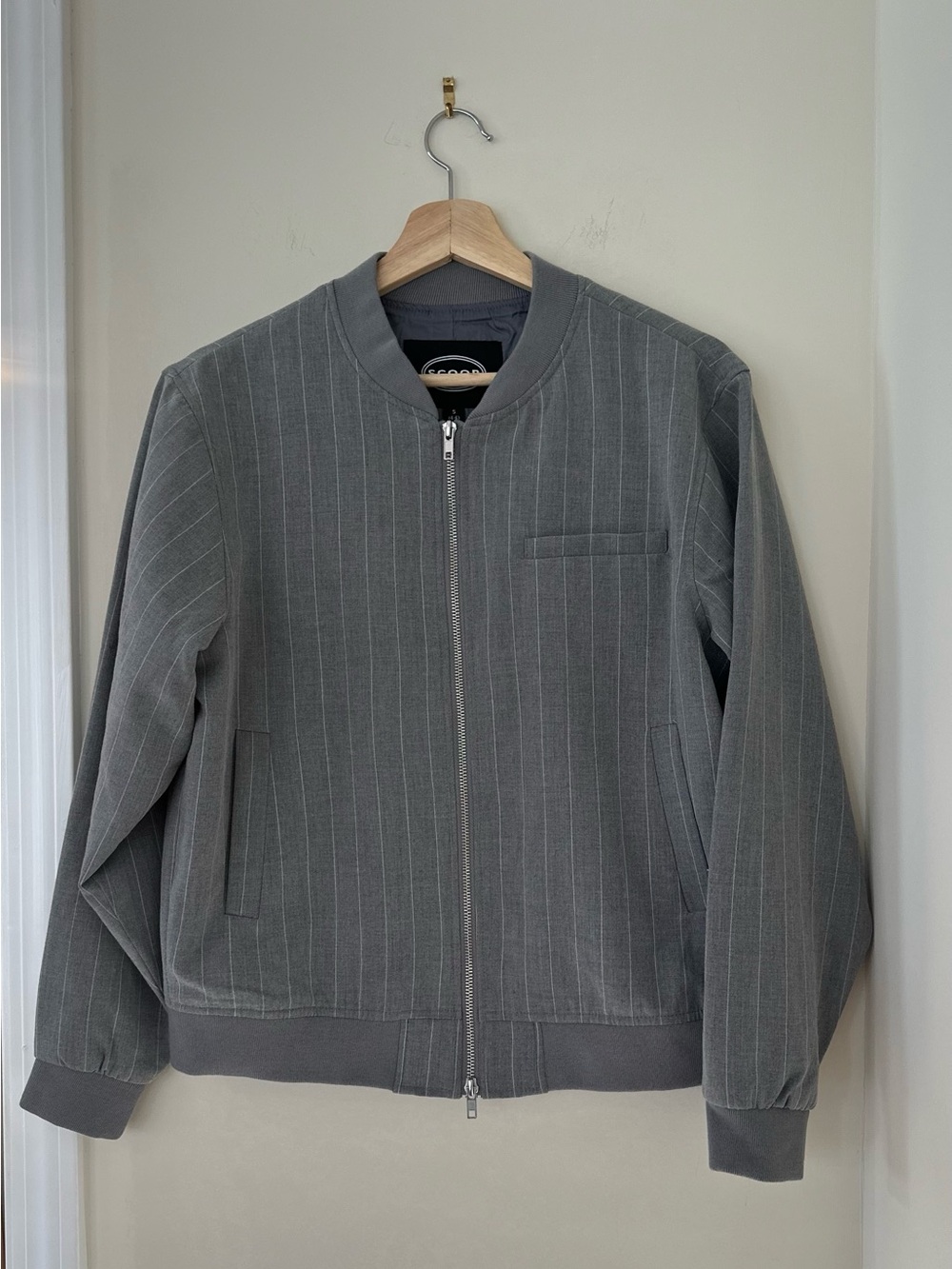 Scoop NYC Gray Pinstripe Two-Piece Skirt Set with Belt - Picture 2 of 7